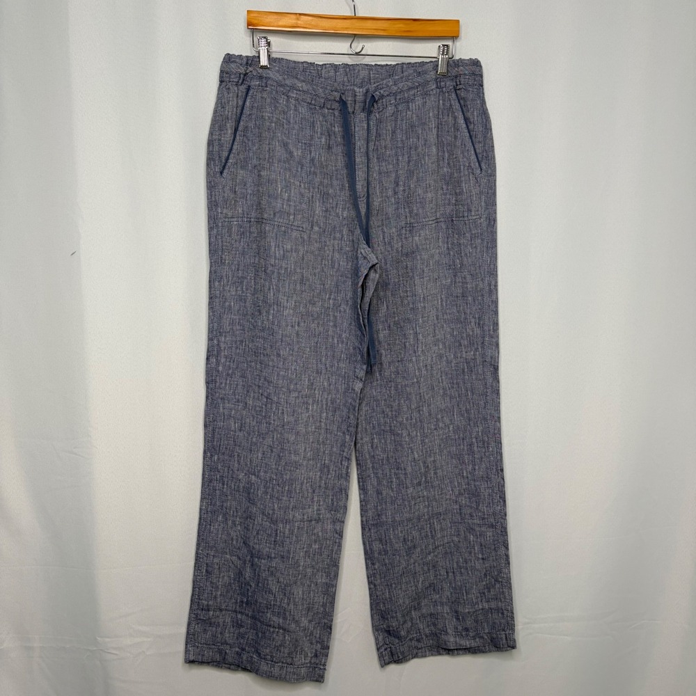 Caslon Womens Blue 100% Linen Wide Leg Drawstring Pants XL Coastal Boho Beach